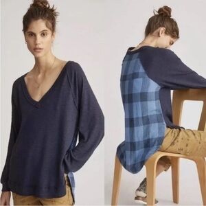 Anthropologie tunic Pilcro Blue Plaid Back Long Sleeve Tunic Top Small grunge